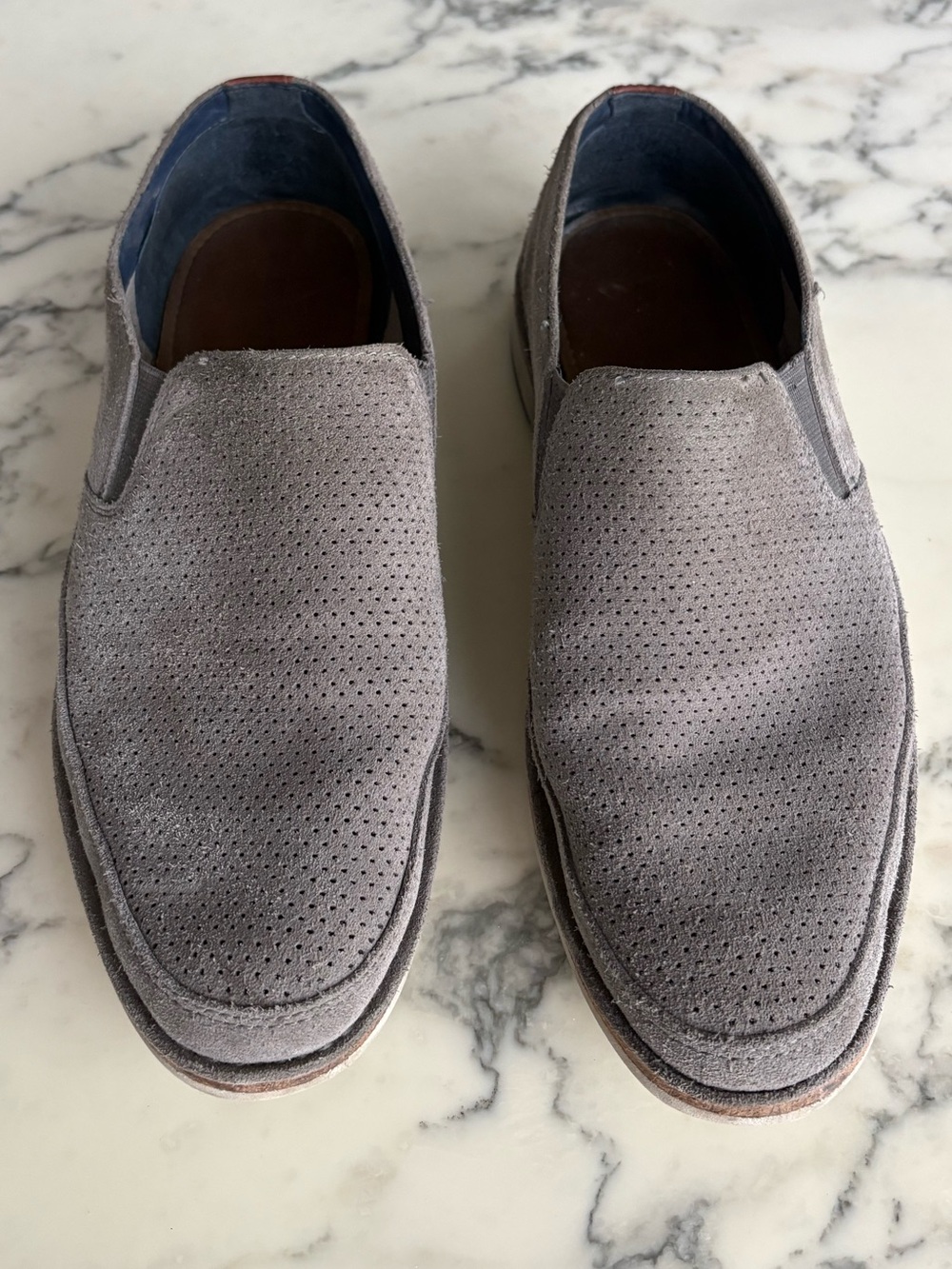 Trask "Bradley" Perforated Suede Loafer in charcoal grey sz 9